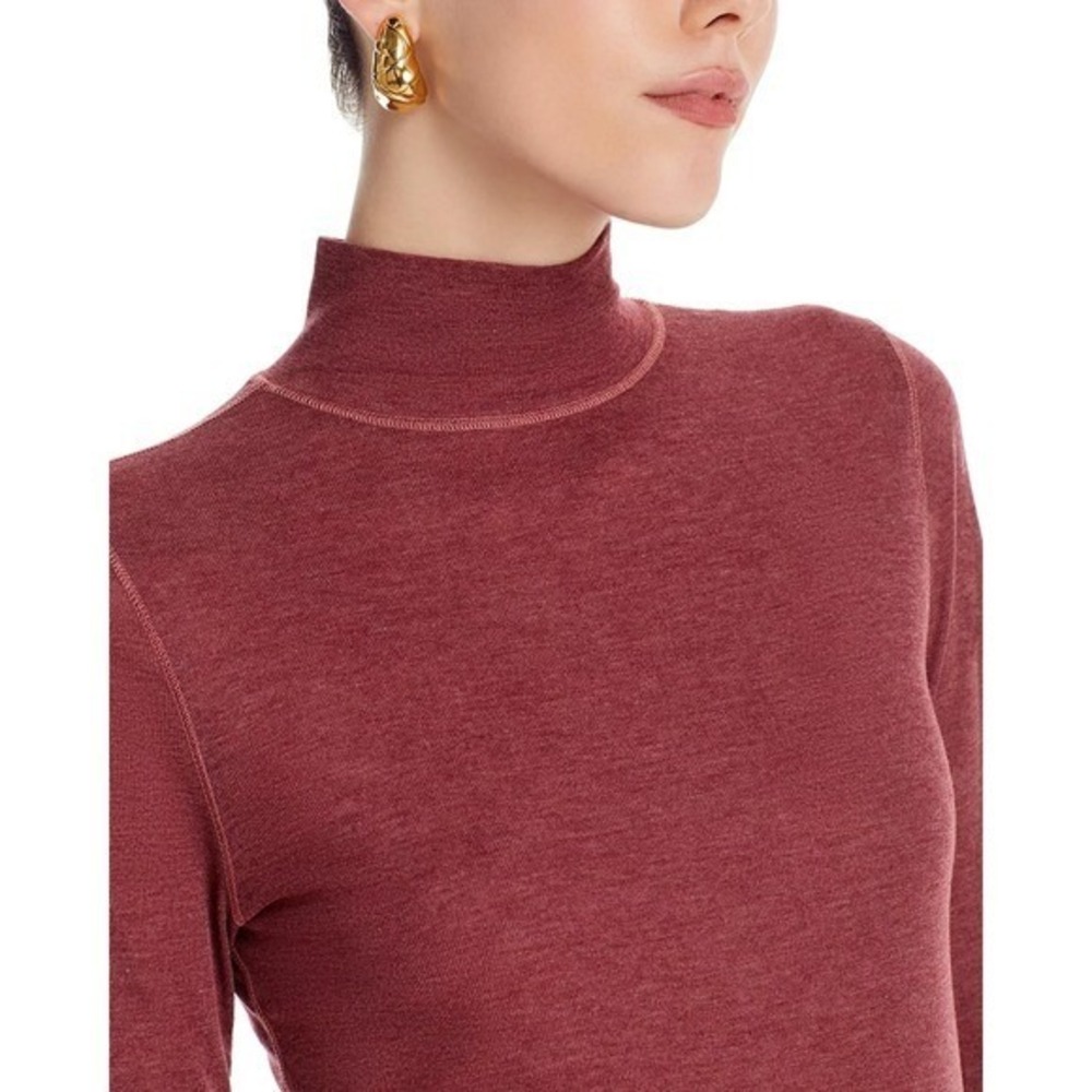 Madewell Second Skin Mock‎ Neck Long Sleeve Tee Top Heathered Burgundy XL